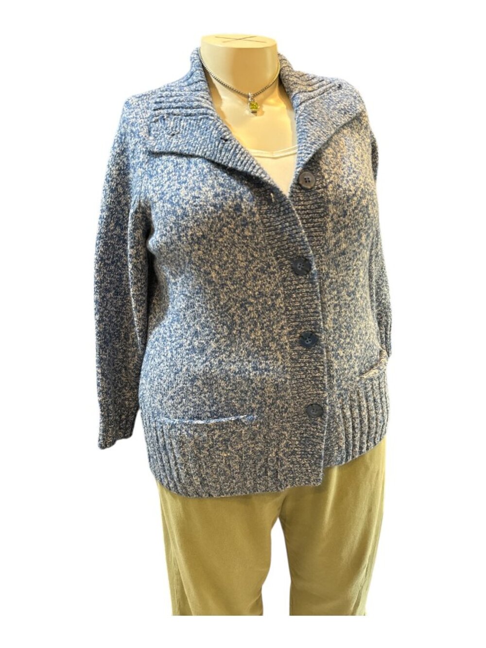 Draper's & Damon's Sx XLP Blue & White Chambray Button-Up Collared Cardigan